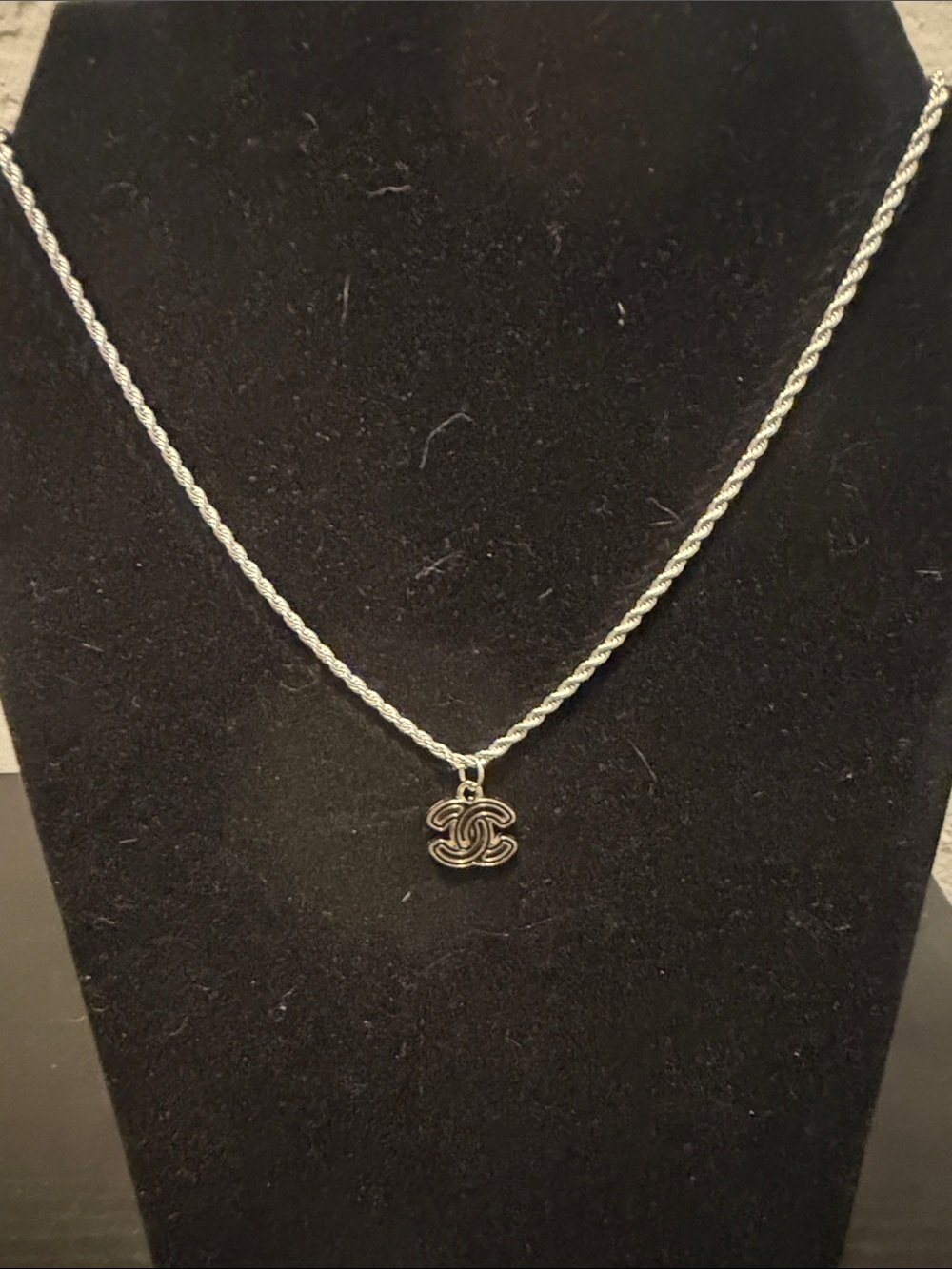 Inspired Silver-Tone Interlocking C Pendant Rope Chain Necklace